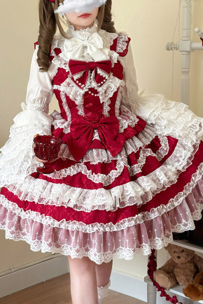 Lolita Jumper Skirt - Love And Heart Flutter, Red, Ruffled, Layered, Sweet Style - additional product view 4