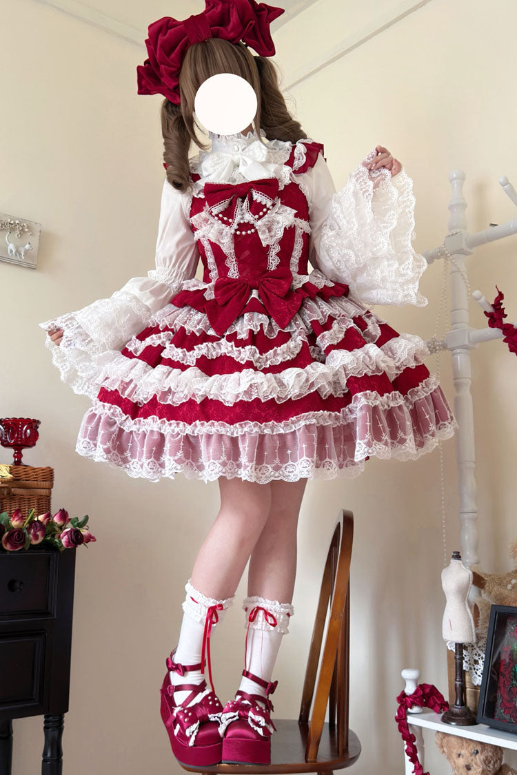 Lolita Jumper Skirt - Love And Heart Flutter, Red, Ruffled, Layered, Sweet Style - additional product view 5