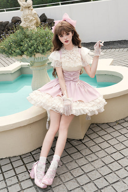 Lolita Jumper Skirt - Love Diary, Pink, Layered, Lace-Up, Sweet Style - additional product view 4