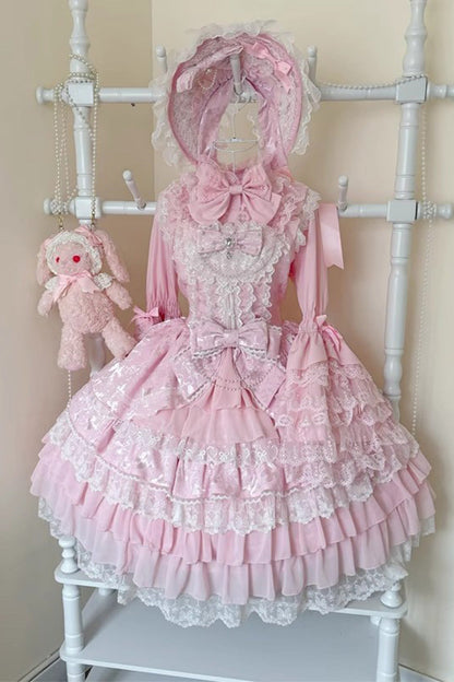 Lolita Jumper Skirt - Love Feather, 4 Colors, Bow Detail, Lace Trim, Layered - additional product view 3