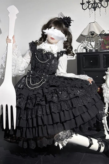 Lolita Jumper Skirt - Love Feather, 4 Colors, Bow Detail, Lace Trim, Layered - additional product view 10