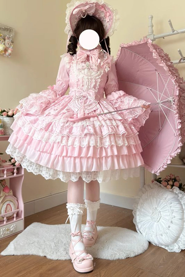 Lolita Jumper Skirt - Love Feather, 4 Colors, Bow Detail, Lace Trim, Layered - main product image