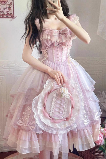 Lolita Jumper Skirt - Love Is Coming, Pink, Embroidered, Sweet Style, Bow Detail - additional product view 2