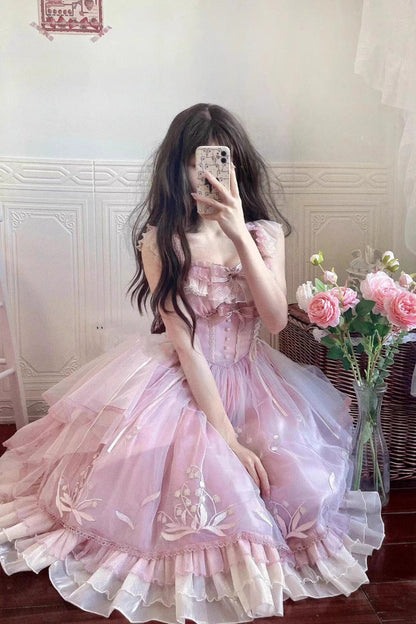 Lolita Jumper Skirt - Love Is Coming, Pink, Embroidered, Sweet Style, Bow Detail - additional product view 4