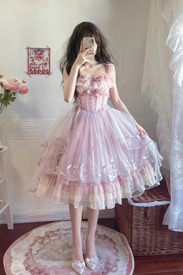 Lolita Jumper Skirt - Love Is Coming, Pink, Embroidered, Sweet Style, Bow Detail - additional product view 5