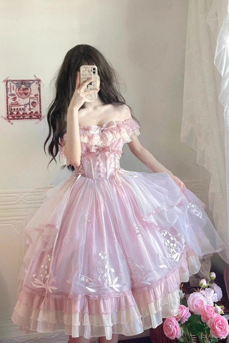 Lolita Jumper Skirt - Love Is Coming, Pink, Embroidered, Sweet Style, Bow Detail - main product image