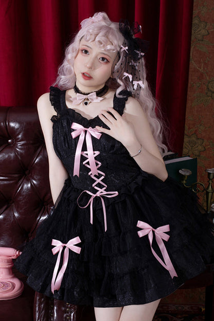 Lolita Jumper Skirt - Love Overture, 2 Colors, High Waist, Bow Detail, Ruffled - additional product view 3