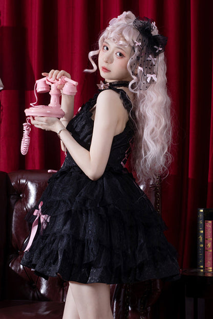 Lolita Jumper Skirt - Love Overture, 2 Colors, High Waist, Bow Detail, Ruffled - additional product view 4