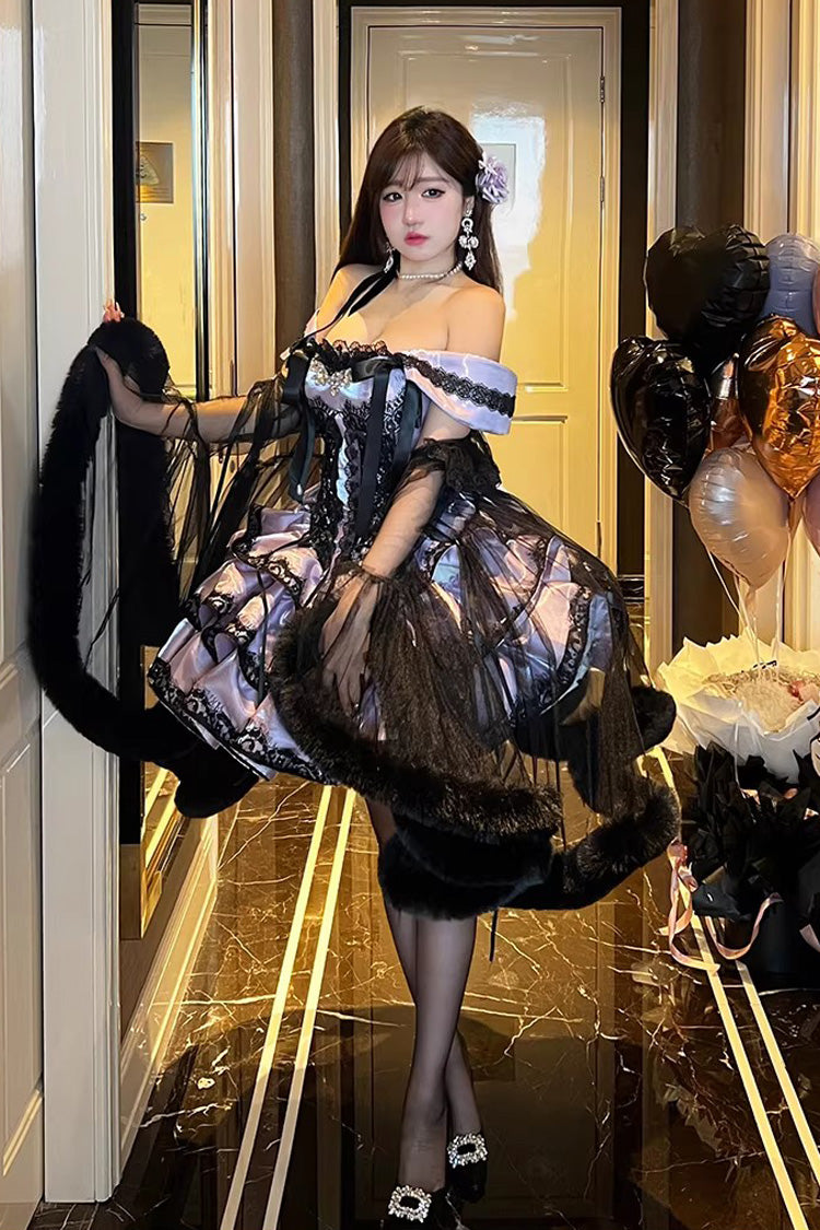 Lolita Jumper Skirt - Love Poems Of The Heart, Purple, Lace Trim, Ruffled, Layered - additional product view 2