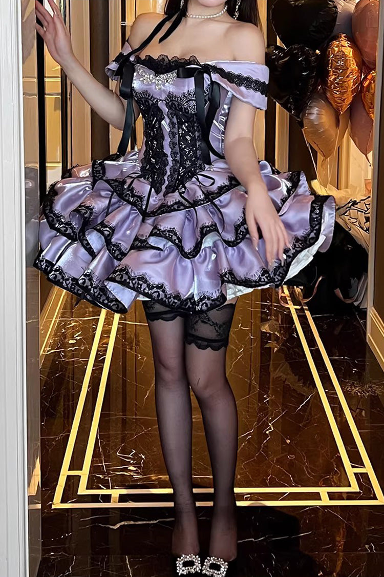 Lolita Jumper Skirt - Love Poems Of The Heart, Purple, Lace Trim, Ruffled, Layered - additional product view 5