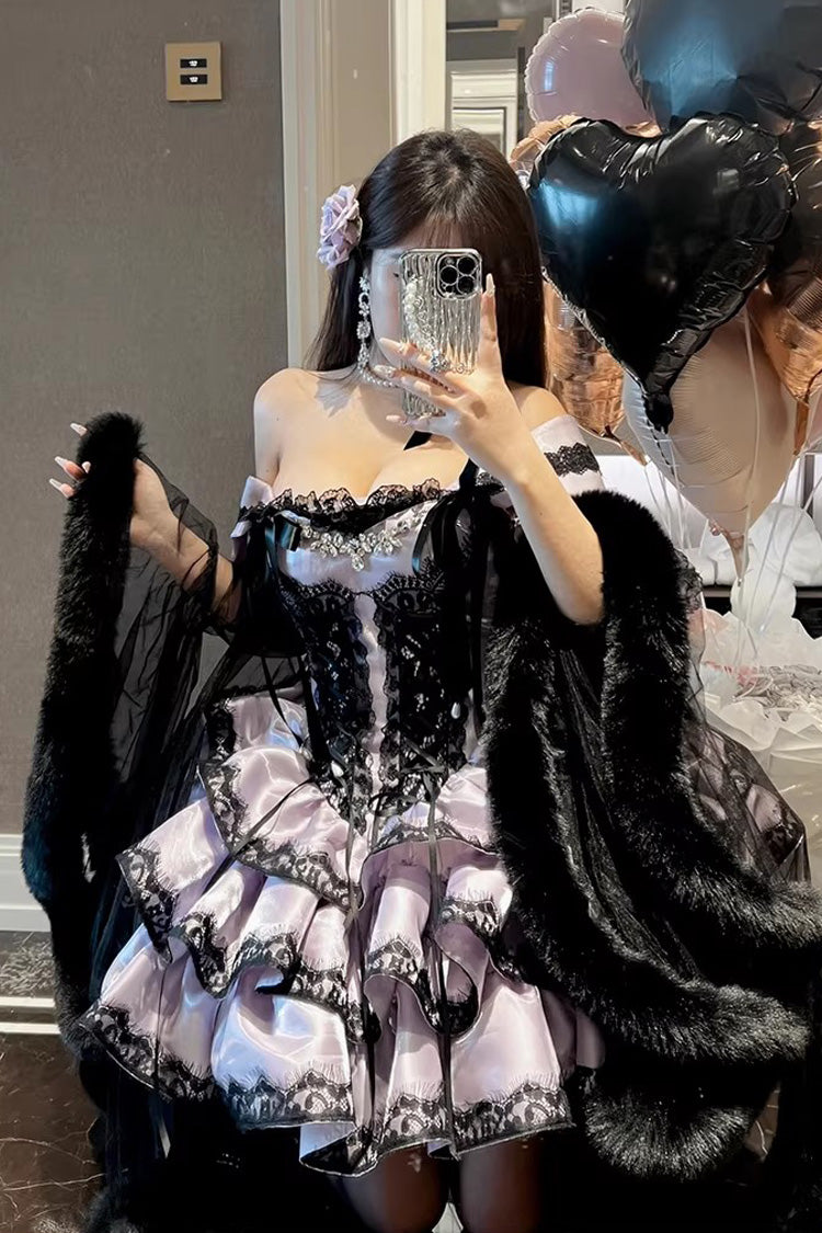 Lolita Jumper Skirt - Love Poems Of The Heart, Purple, Lace Trim, Ruffled, Layered - additional product view 6