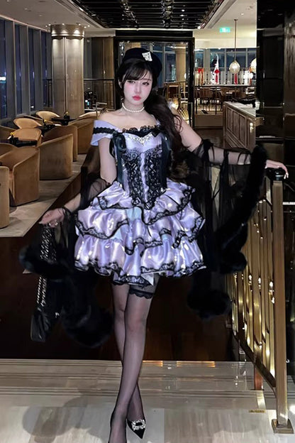 Lolita Jumper Skirt - Love Poems Of The Heart, Purple, Lace Trim, Ruffled, Layered - additional product view 7