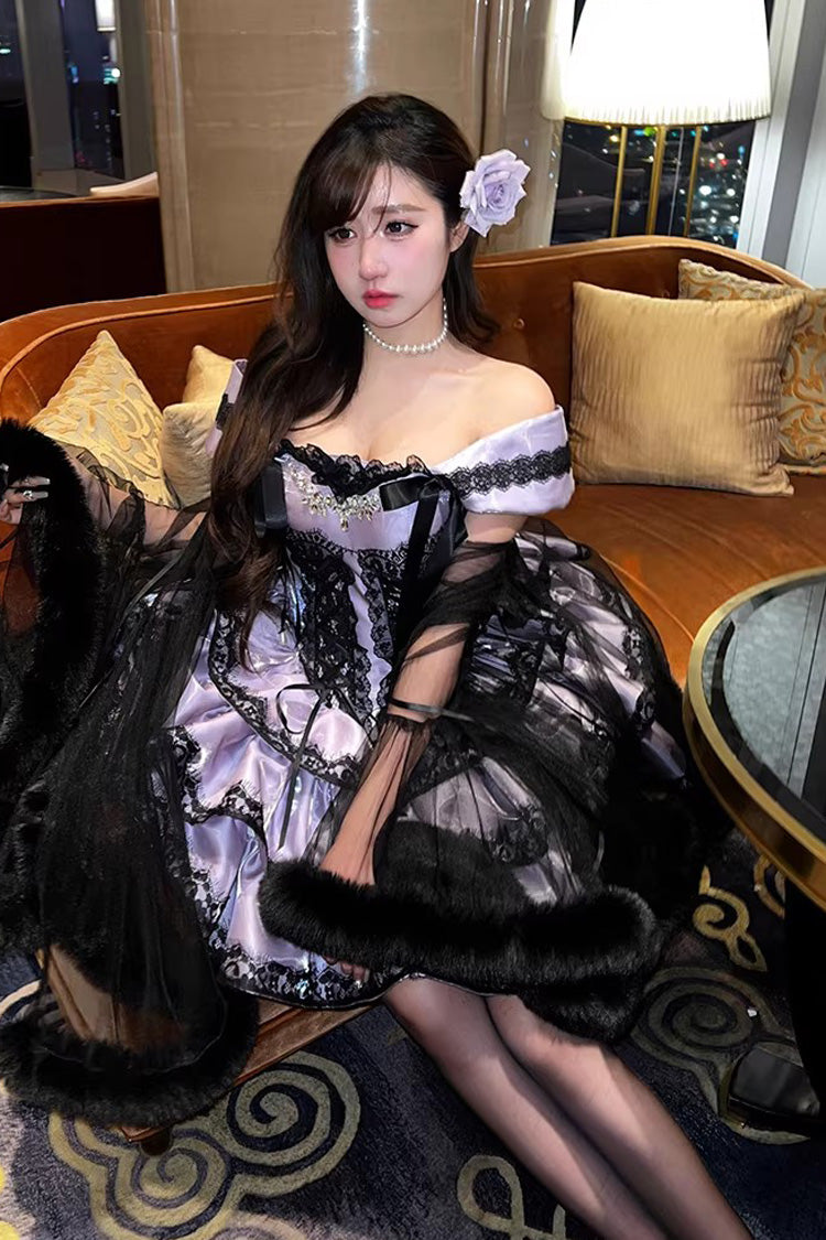 Lolita Jumper Skirt - Love Poems Of The Heart, Purple, Lace Trim, Ruffled, Layered - additional product view 9