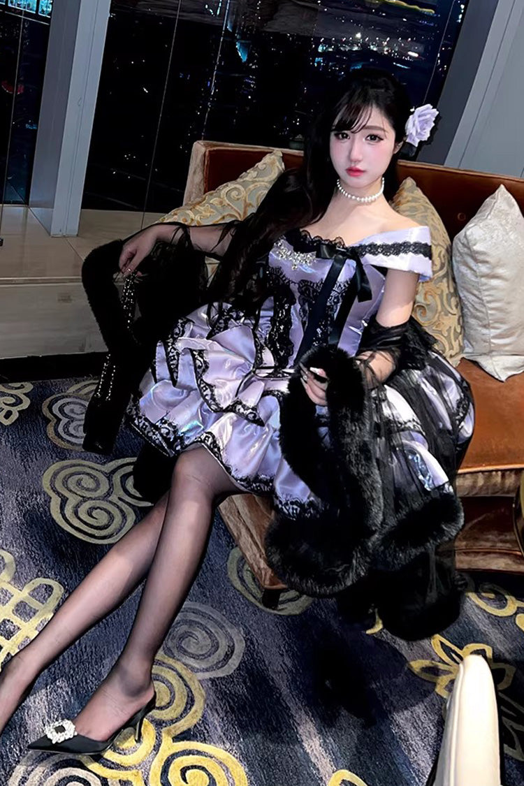 Lolita Jumper Skirt - Love Poems Of The Heart, Purple, Lace Trim, Ruffled, Layered - additional product view 10