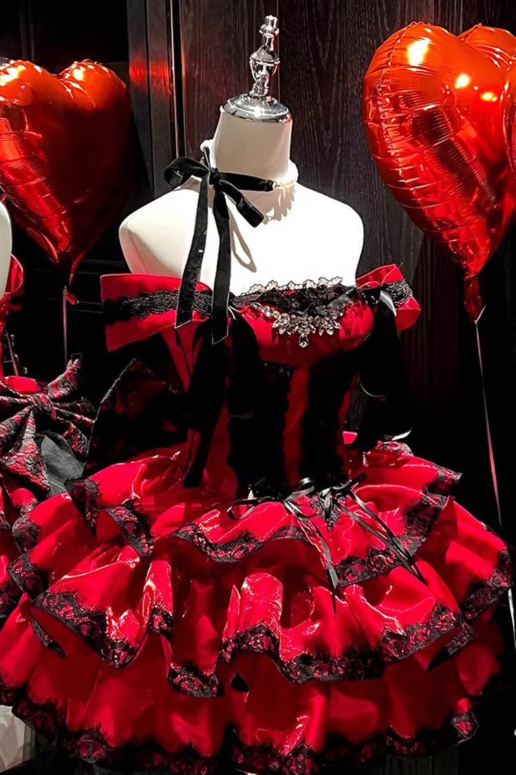 Lolita Jumper Skirt - Love Poems Of The Heart, Red, Ruffled, Layered, Lace-Up - additional product view 3