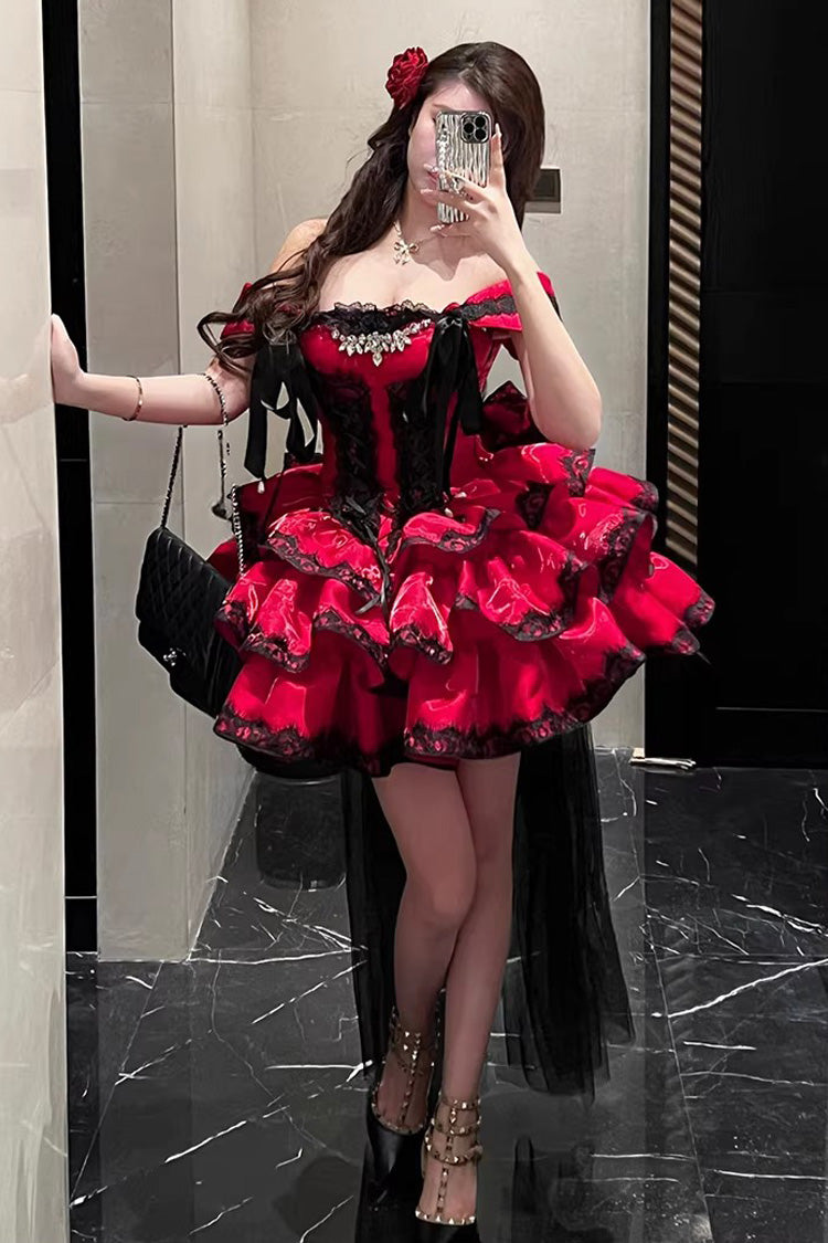 Lolita Jumper Skirt - Love Poems Of The Heart, Red, Ruffled, Layered, Lace-Up - additional product view 10