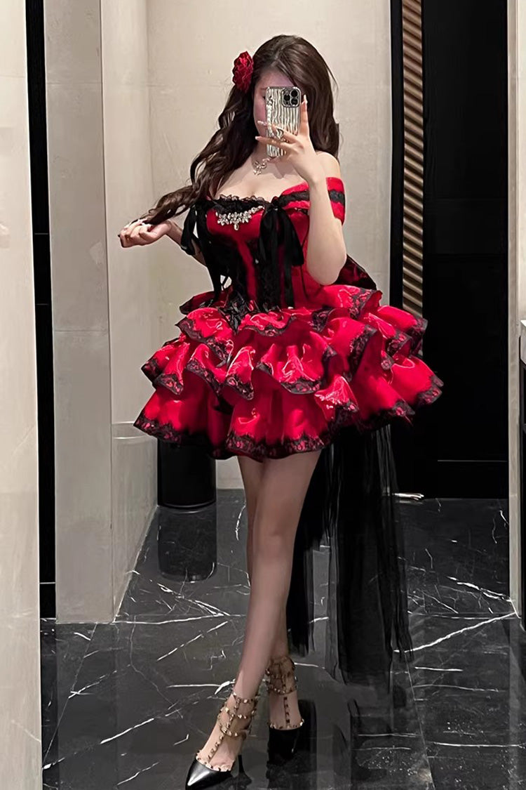Lolita Jumper Skirt - Love Poems Of The Heart, Red, Ruffled, Layered, Lace-Up - additional product view 11