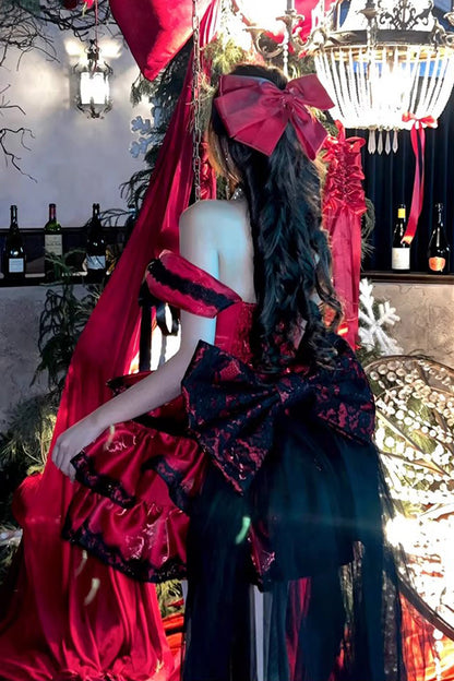 Lolita Jumper Skirt - Love Poems Of The Heart, Red, Ruffled, Layered, Lace-Up - additional product view 19
