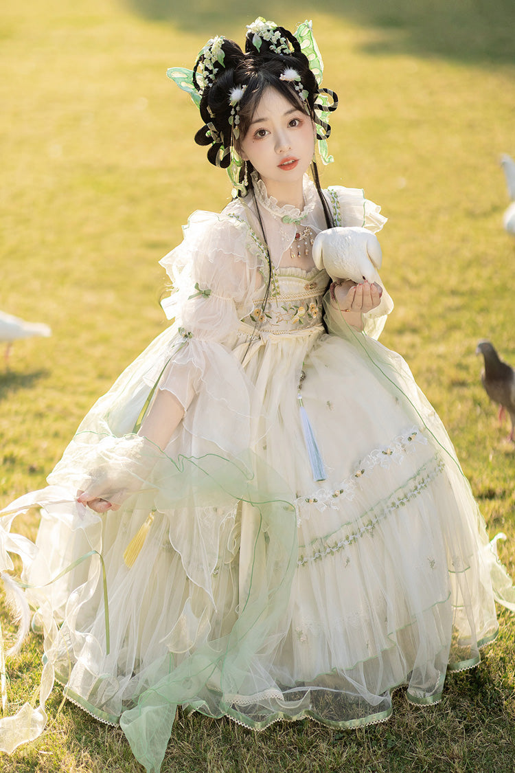 Lolita Jumper Skirt - Luo Ling Fu, Ivory, Bow Detail, Lace Trim, Ruffled - additional product view 2