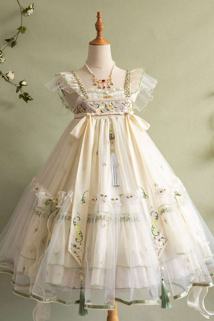 Lolita Jumper Skirt - Luo Ling Fu, Ivory, Bow Detail, Lace Trim, Ruffled - additional product view 4