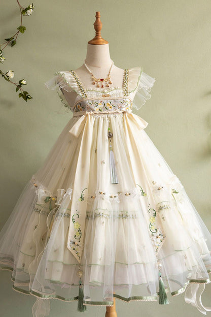 Lolita Jumper Skirt - Luo Ling Fu, Ivory, Bow Detail, Lace Trim, Ruffled - additional product view 4