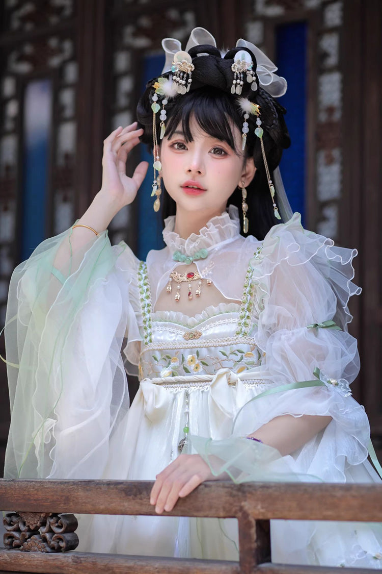Lolita Jumper Skirt - Luo Ling Fu, Ivory, Bow Detail, Lace Trim, Ruffled - additional product view 5