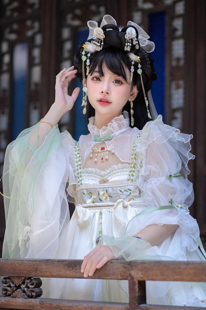 Lolita Jumper Skirt - Luo Ling Fu, Ivory, Bow Detail, Lace Trim, Ruffled - additional product view 5