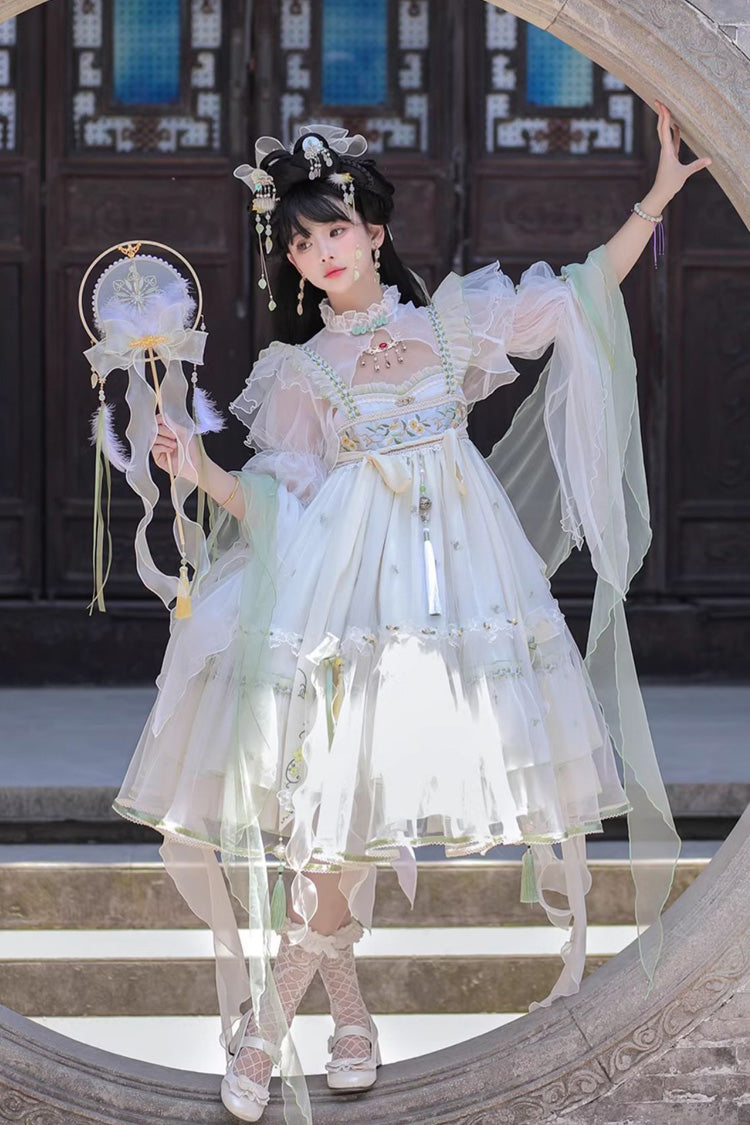 Lolita Jumper Skirt - Luo Ling Fu, Ivory, Bow Detail, Lace Trim, Ruffled - additional product view 6