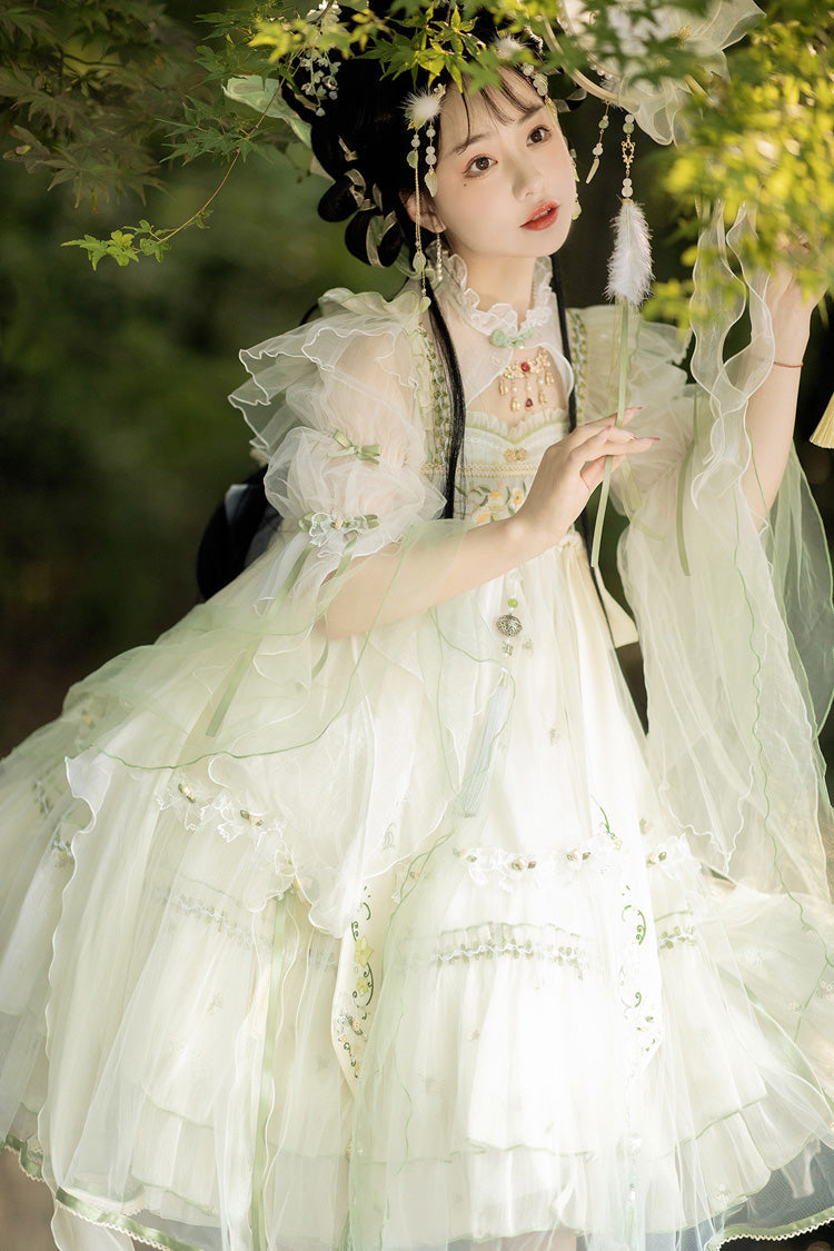Lolita Jumper Skirt - Luo Ling Fu, Ivory, Bow Detail, Lace Trim, Ruffled - additional product view 7