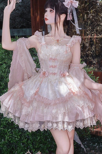 Lolita Jumper Skirt - Lyrics In The Midst Of Flowers, Pink, Sweet Style, Bow Detail - additional product view 2