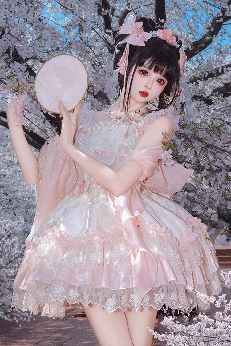 Lolita Jumper Skirt - Lyrics In The Midst Of Flowers, Pink, Sweet Style, Bow Detail - additional product view 3
