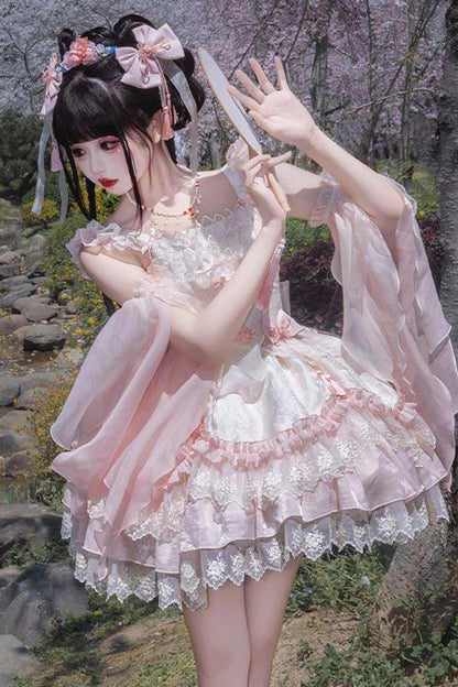 Lolita Jumper Skirt - Lyrics In The Midst Of Flowers, Pink, Sweet Style, Bow Detail - additional product view 4