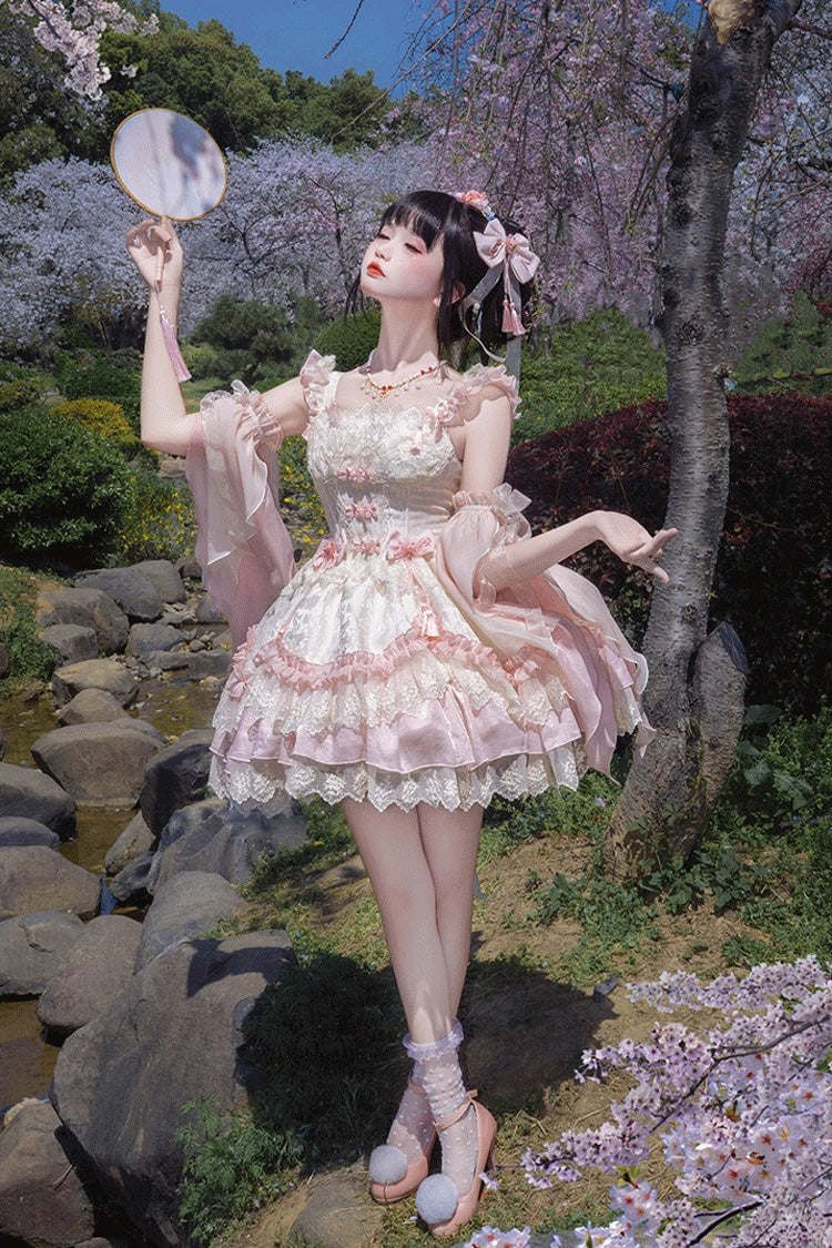 Lolita Jumper Skirt - Lyrics In The Midst Of Flowers, Pink, Sweet Style, Bow Detail - additional product view 5