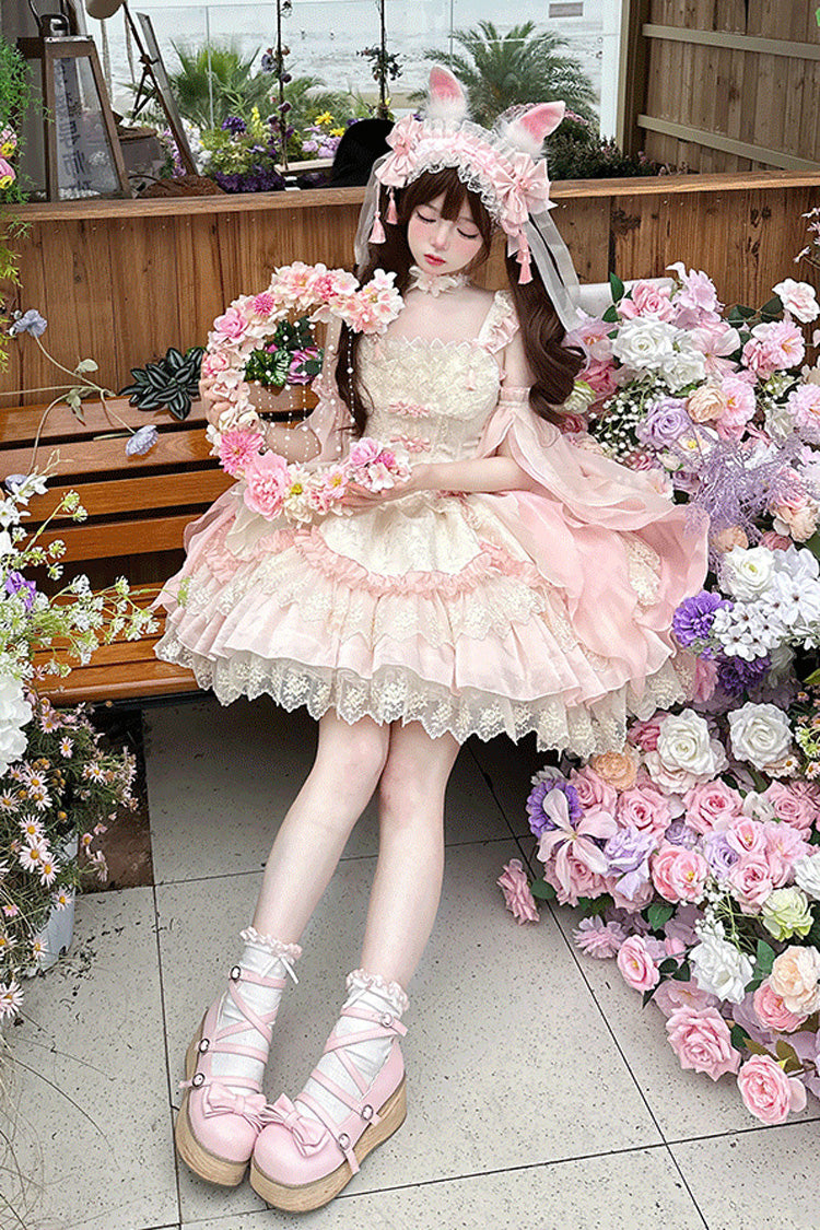 Lolita Jumper Skirt - Lyrics In The Midst Of Flowers, Pink, Sweet Style, Bow Detail - additional product view 6