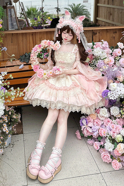 Lolita Jumper Skirt - Lyrics In The Midst Of Flowers, Pink, Sweet Style, Bow Detail - additional product view 6
