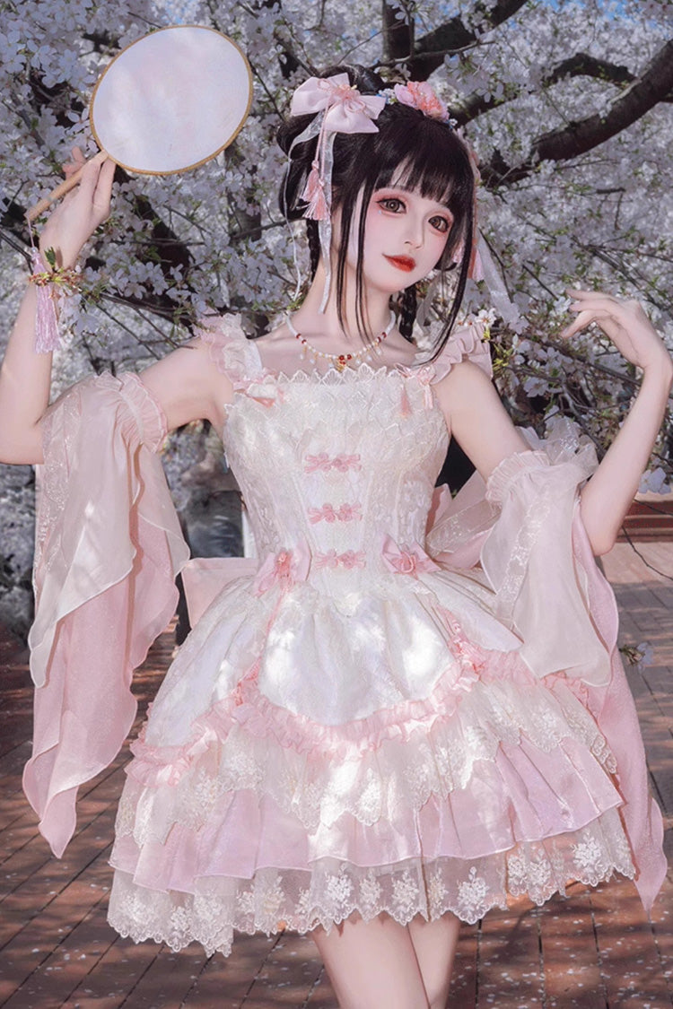 Lolita Jumper Skirt - Lyrics In The Midst Of Flowers, Pink, Sweet Style, Bow Detail - main product image