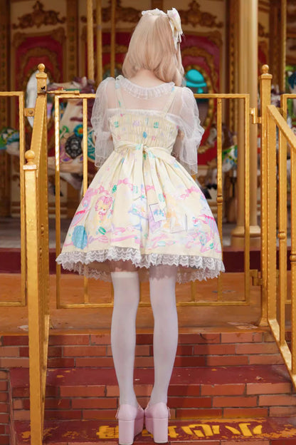 Lolita Jumper Skirt - Macaron Dolly House, 3 Colors, Lace Trim, Printed, Lace-Up - additional product view 2