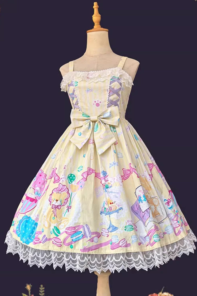 Lolita Jumper Skirt - Macaron Dolly House, 3 Colors, Lace Trim, Printed, Lace-Up - additional product view 5