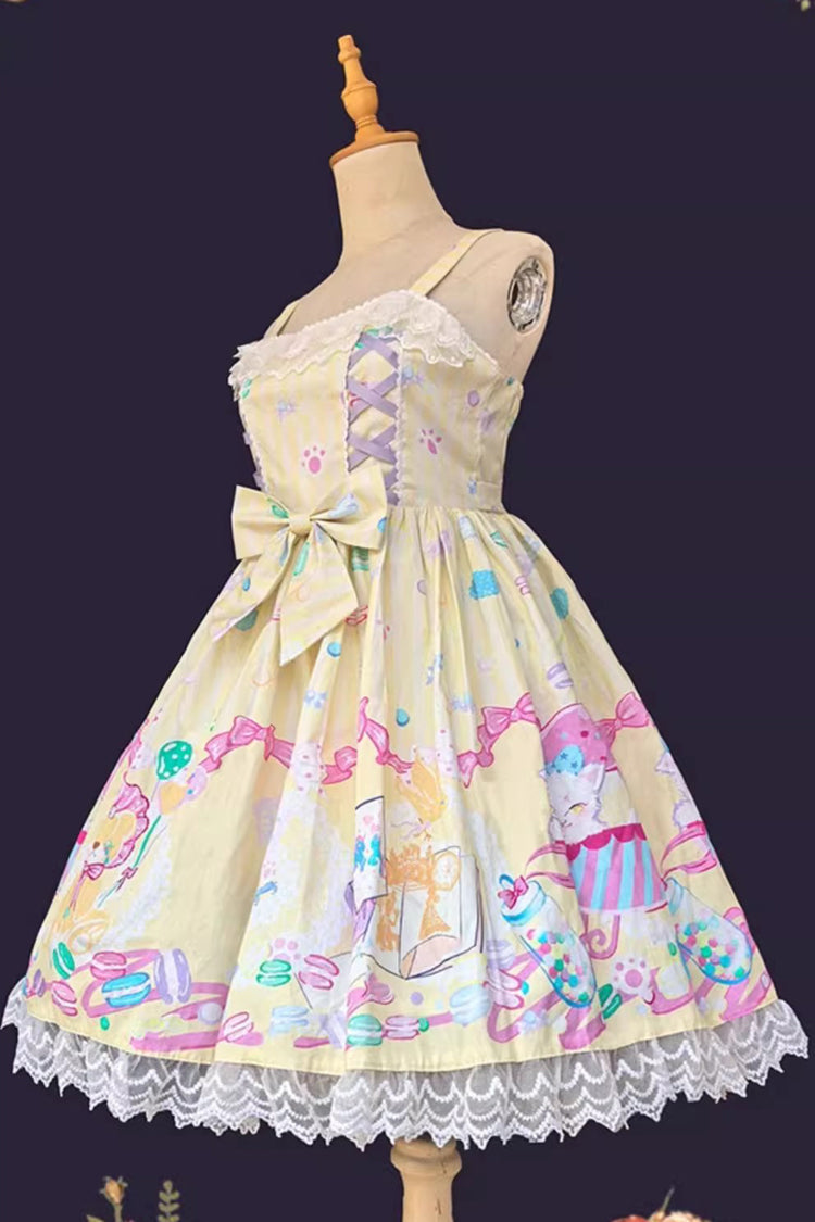 Lolita Jumper Skirt - Macaron Dolly House, 3 Colors, Lace Trim, Printed, Lace-Up - additional product view 6