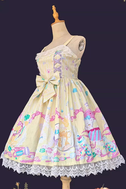 Lolita Jumper Skirt - Macaron Dolly House, 3 Colors, Lace Trim, Printed, Lace-Up - additional product view 6
