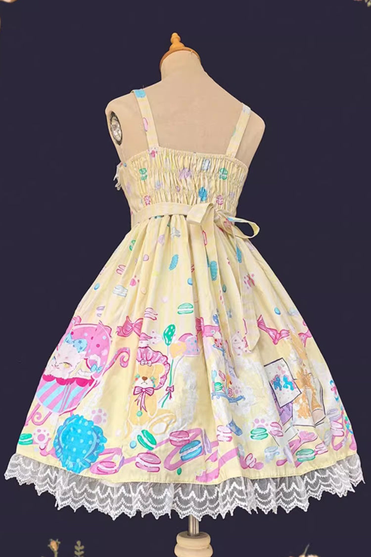 Lolita Jumper Skirt - Macaron Dolly House, 3 Colors, Lace Trim, Printed, Lace-Up - additional product view 7