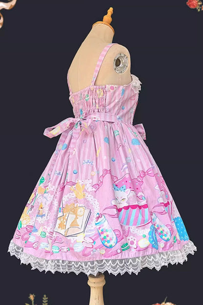 Lolita Jumper Skirt - Macaron Dolly House, 3 Colors, Lace Trim, Printed, Lace-Up - additional product view 11