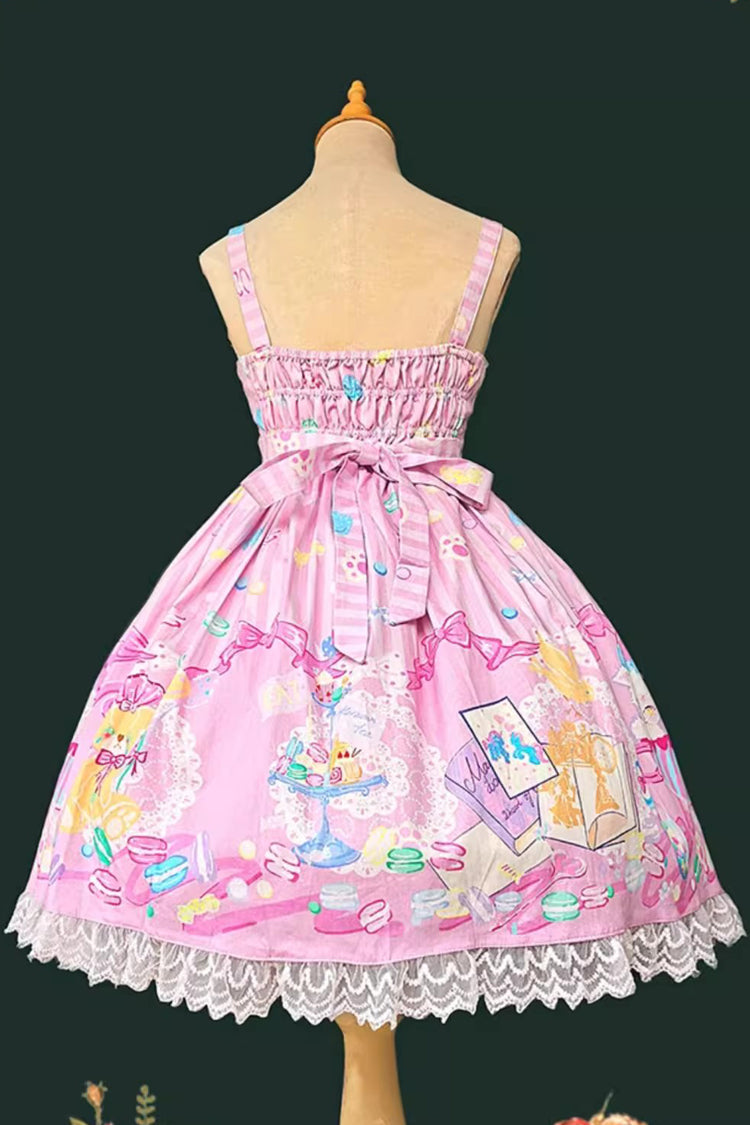 Lolita Jumper Skirt - Macaron Dolly House, 3 Colors, Lace Trim, Printed, Lace-Up - additional product view 12