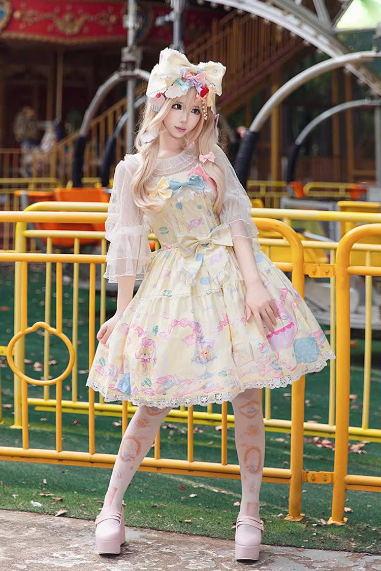 Lolita Jumper Skirt - Macaron Dolly House, Yellow, Printed, Sweet Style, Bow Detail - additional product view 2