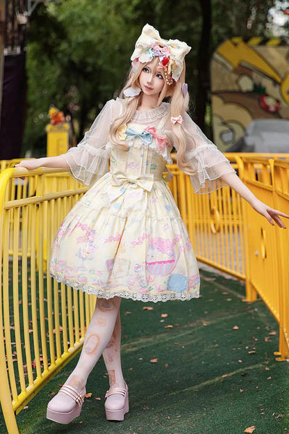 Lolita Jumper Skirt - Macaron Dolly House, Yellow, Printed, Sweet Style, Bow Detail - additional product view 4