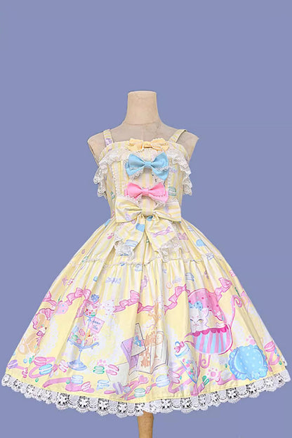 Lolita Jumper Skirt - Macaron Dolly House, Yellow, Printed, Sweet Style, Bow Detail - additional product view 5
