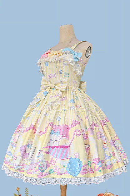 Lolita Jumper Skirt - Macaron Dolly House, Yellow, Printed, Sweet Style, Bow Detail - additional product view 6