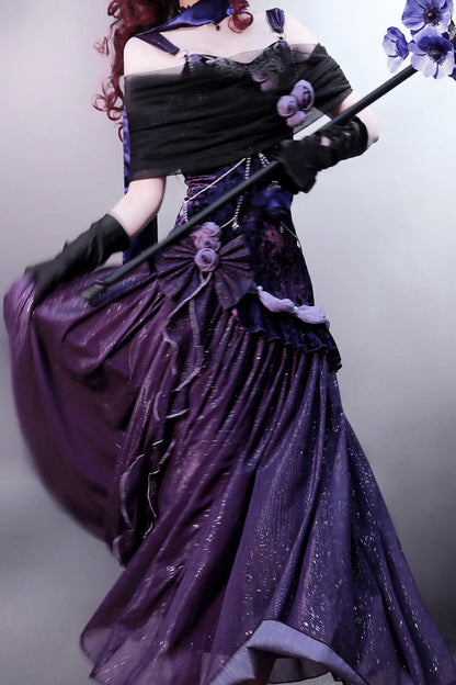 Lolita Jumper Skirt - Madame Butterfly, Purple, Bow Detail, Lace Trim, Ruffled - additional product view 2