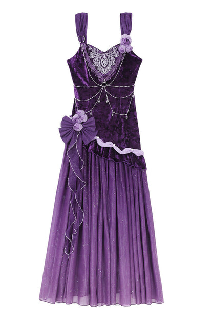 Lolita Jumper Skirt - Madame Butterfly, Purple, Bow Detail, Lace Trim, Ruffled - additional product view 3