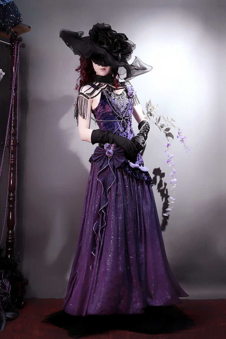 Lolita Jumper Skirt - Madame Butterfly, Purple, Bow Detail, Lace Trim, Ruffled - additional product view 4